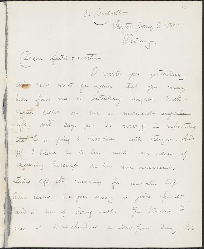 Long Letters Letter from John D. Long to Zadoc Long and Julia D. Long, January 6 ...