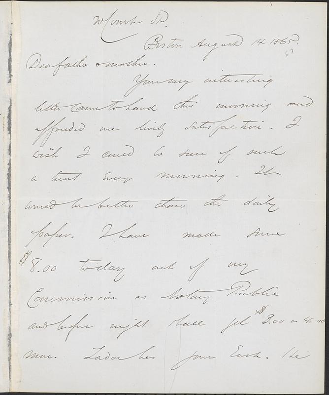 Letter from John D. Long to Zadoc Long and Julia D. Long, August 14, 1865