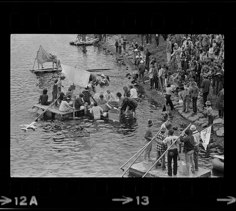 Harvard raft race on Charles River, Cambridge