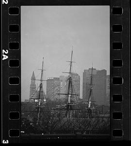 USS Constitution & skyline from Charlestown, downtown Boston