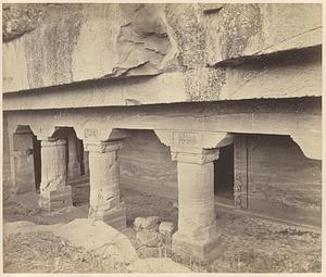 General view from the right of porch and entrance to Buddhist Vihara, Cave XXIII, Ajanta