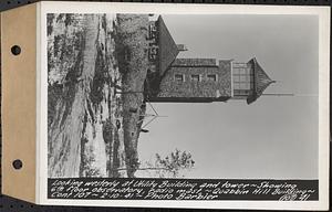 Contract No. 107, Quabbin Hill Recreation Buildings and Road, Ware, looking westerly at utility building and tower, showing 6th floor observatory, radio mast, Quabbin Hill building, Ware, Mass., Feb. 10, 1941