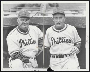 Fearless Phils Invade Boston for the National League opener at Braves Field and they don't look a bit awed at facing the champions. At the top are Manager Ed Sawyer and First Baseman Ed Waitkus, now a resident of Melrose. The handsome trio comprises the Philadelphia outfield-Del Ennis, Richie Ashburn and Bill Nicholson.