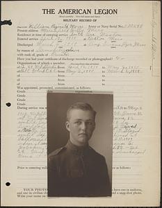 American Legion military record of William Reginald Morse