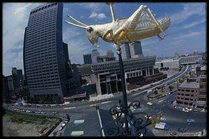 Faneuil Hall grasshopper and City Hall (fisheye view), Boston