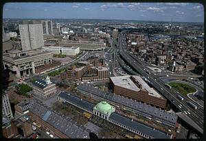 Central Artery, Quincy Market and Government Center from Customs House tower, Boston