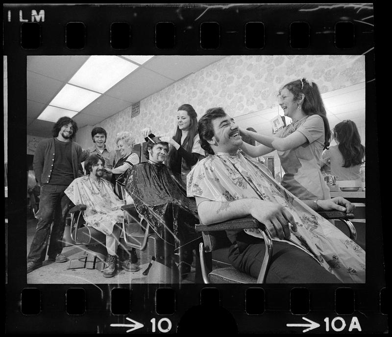 Men have a salon haircut, South Boston