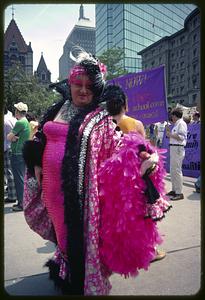 Female impersonator at gay pride parade, Copley Square, Boston