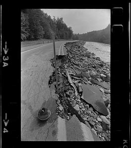 Road washed out by Black River flooding, Springfield, Vermont