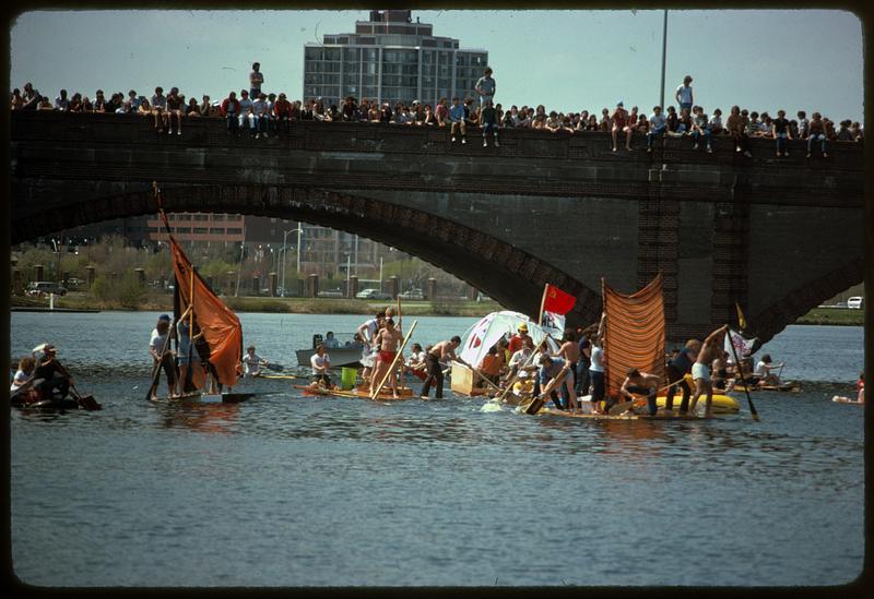 Harvard raft race on Charles River, Cambridge