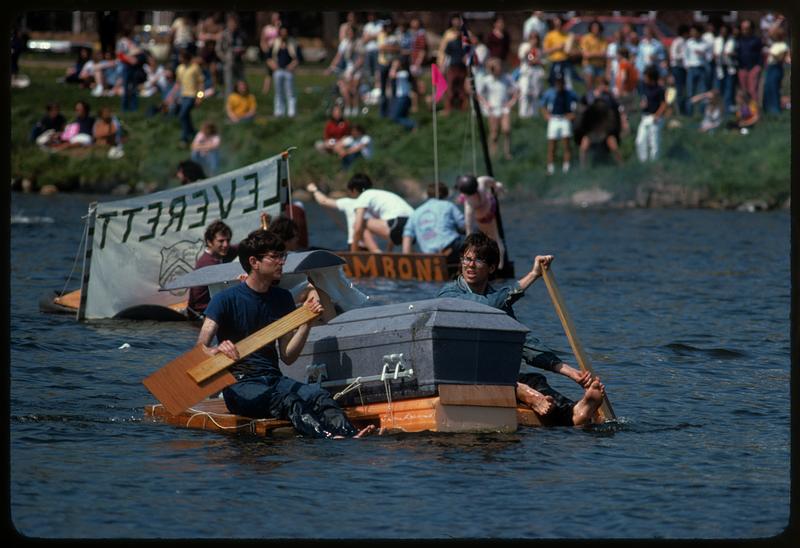 Harvard raft race on Charles River, Cambridge