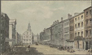 Looking up State Street toward Old State House