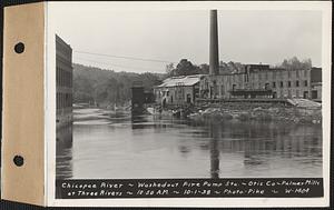Chicopee River, washed out fire pump station, Otis Co., Palmer Mills at Three Rivers, Palmer, Mass., 10:50 AM, Oct. 1, 1938