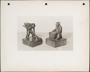 [Left] Man digging clams ; [Right] Man with bowl