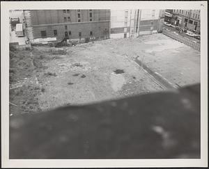 Construction of Boylston Building, Boston Public Library, oblique view toward McKim Building