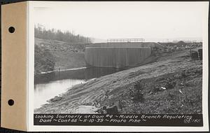 Contract No. 66, Regulating Dams, Middle Branch (New Salem), and East Branch of the Swift River, Hardwick and Petersham (formerly Dana), looking southerly at dam 4, middle branch regulating dam, Hardwick, Mass., Nov. 10, 1939