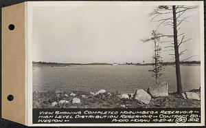 Contract No. 80, High Level Distribution Reservoir, Weston, view showing completed Norumbega Reservoir, high level distribution reservoir, Weston, Mass., Oct. 29, 1941