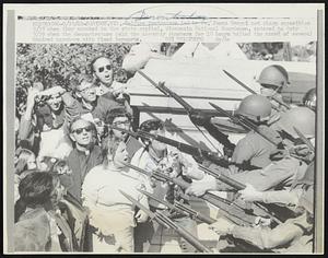 Welfare protesters led by Fr. James Groppi met sharp opposition 9/30 when they marched to the state capitol. Wisconsin National Guardsmen, ordered to duty 9/29 when the demonstrators held the Assembly chambers for 10 hours halted the crowd of several hundred marchers with fixed bayonets.