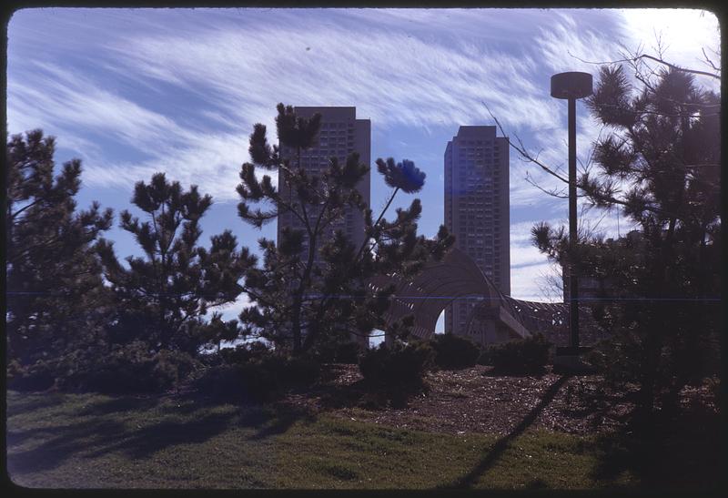 Harbor Towers, trees in foreground