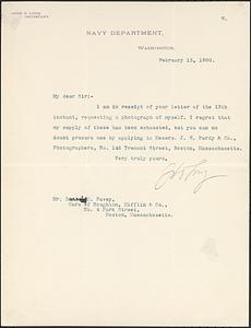 Letter from John D. Long, Washington, to Darwin C. Pavey, Boston, Mass., 1900 February 15