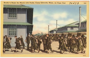 Ready to begin the march with packs, Camp Edwards, Mass., on Cape Cod