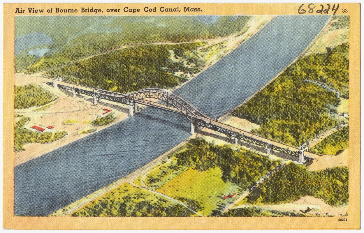 Air view of Bourne Bridge, over Cape Cod Canal, Mass.