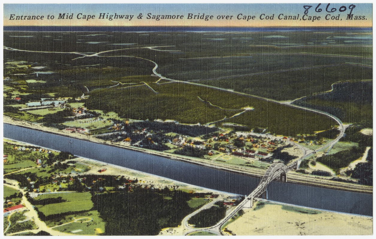 Entrance to Mid Cape Highway & Sagamore Bridge over Cape Cod Canal, Cape Cod, Mass.
