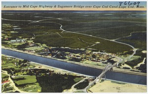 Entrance to Mid Cape Highway & Sagamore Bridge over Cape Cod Canal, Cape Cod, Mass.