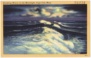 Breaking waves in the moonlight, Cape Cod, Mass.