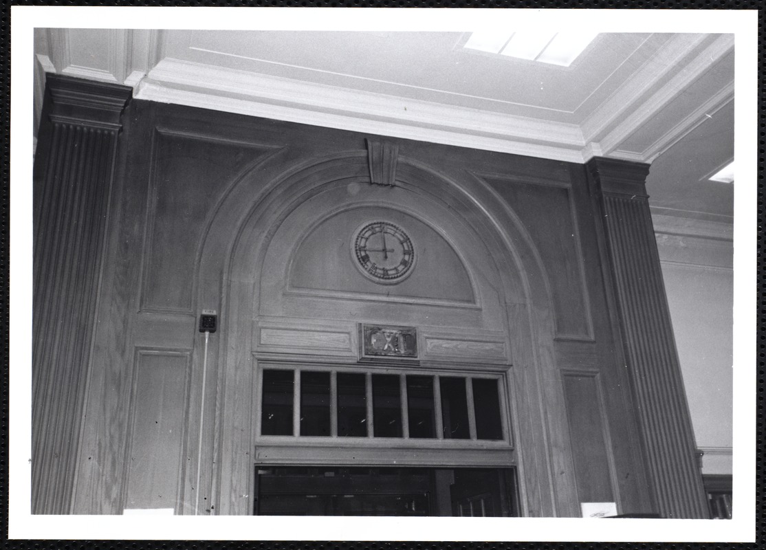 Newton Free Library, Newton, MA. Communications & Programs Office. Clock at Old Main: 9 PM