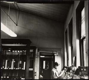 Newton Free Library, Newton, MA. Oversize photos. Newton Corner Library, interior