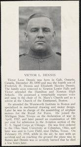 Victor L. Dennis, aviator, from Newton War Memorial/compiled by Newton Graphic, 1930