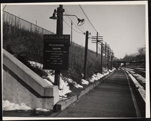Newtonville Railroad Station. Boston & Albany Railroad sign. Newton, MA