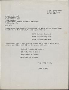 Letter from Jack Miller, Boston, to Lieutentant George E. Norford, Washington, D.C., 1947 May 3