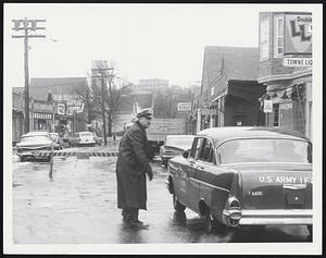 Gen Robt Hachett arrives at Road block - Shirley St. Winthrop - He inspected damage.
