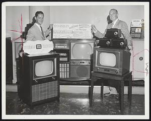 Contest Prizes on Display--L. Sherman Adams, president (right), and Ralph Knapp Jr., general manager, of the Adams Distributors Co. Inc., of Boston, look over some of prizes to be awarded winners of Sylvania TV-Red Sox baseball contest, being conducted by the Adams Distributors in co-operation with The Herald and Radio Station WHDH.