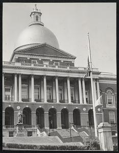 A Distinguished Career--Here is one of the Boston sites that figured large in the career of Maurice J. Tobin, whose funeral was today. The state house where he served as Governor. Notice the flags at half staff for his passing.