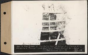 Contract No. 85, Manufacture and Delivery of Precast Concrete Steel Cylinder Pipe, Southborough, Framingham, Wayland, Natick, Weston, hole in steel cylinder of pipe section about on vertical axis, failure at 375 lbs./sq. in. in pressure, Natick, Mass., Aug. 11, 1939