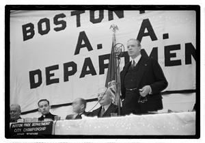 Boston Park Department function, Boston Parks Commissioner William Long seated in center