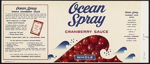 Ocean Spray Whole Cranberry Sauce 1lb. Serves 6 Can Label