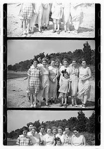Group portraits near pond or beach including Maude Sanromá