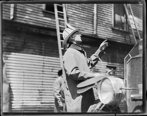 Fire Chief Henry A. Fox at two alarm fire in Thompson's Square, Charlestown