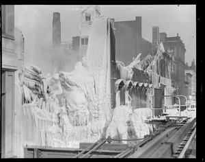 Remarkable ice scene at Bacon's fire in zero weather