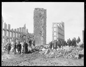 Inspecting the ruins of the Fall River fire