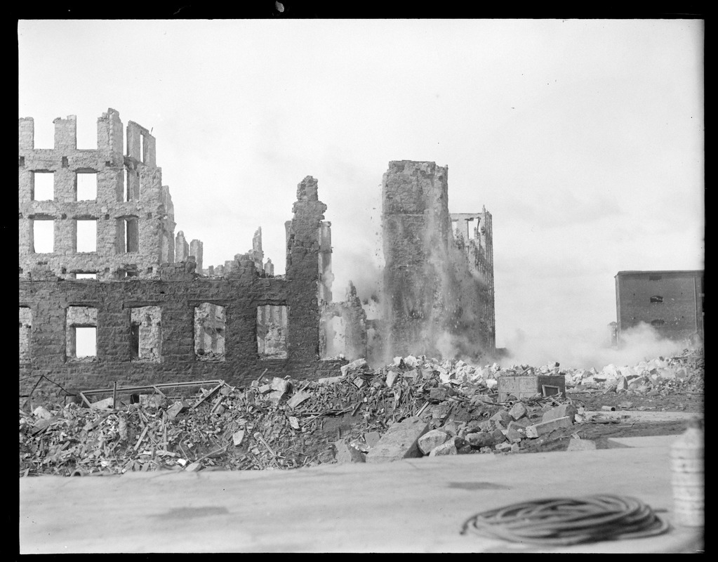 Dynamiting Pocasset Mills fire ruins in Fall River - Digital Commonwealth