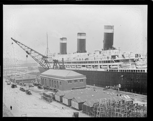 Ocean liner in graving dock at Navy Yard, South Boston
