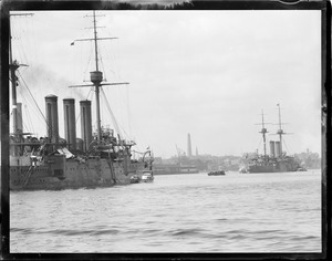 Two Jap cruisers Boston Harbor. From left to right Jap Cruiser Iwate, Jap Flagship Asama.