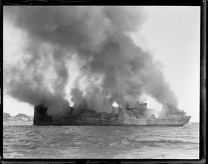 SS Coyote burns off Apple Island - Boston Harbor. Scrapped wooden? Yes!