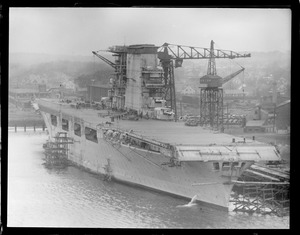 USS Lexington - aircraft carrier. Before launch at Fore River from Edison Power Station.
