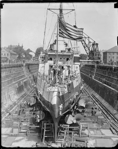 USS Marblehead stern view, in dry dock at Navy Yard